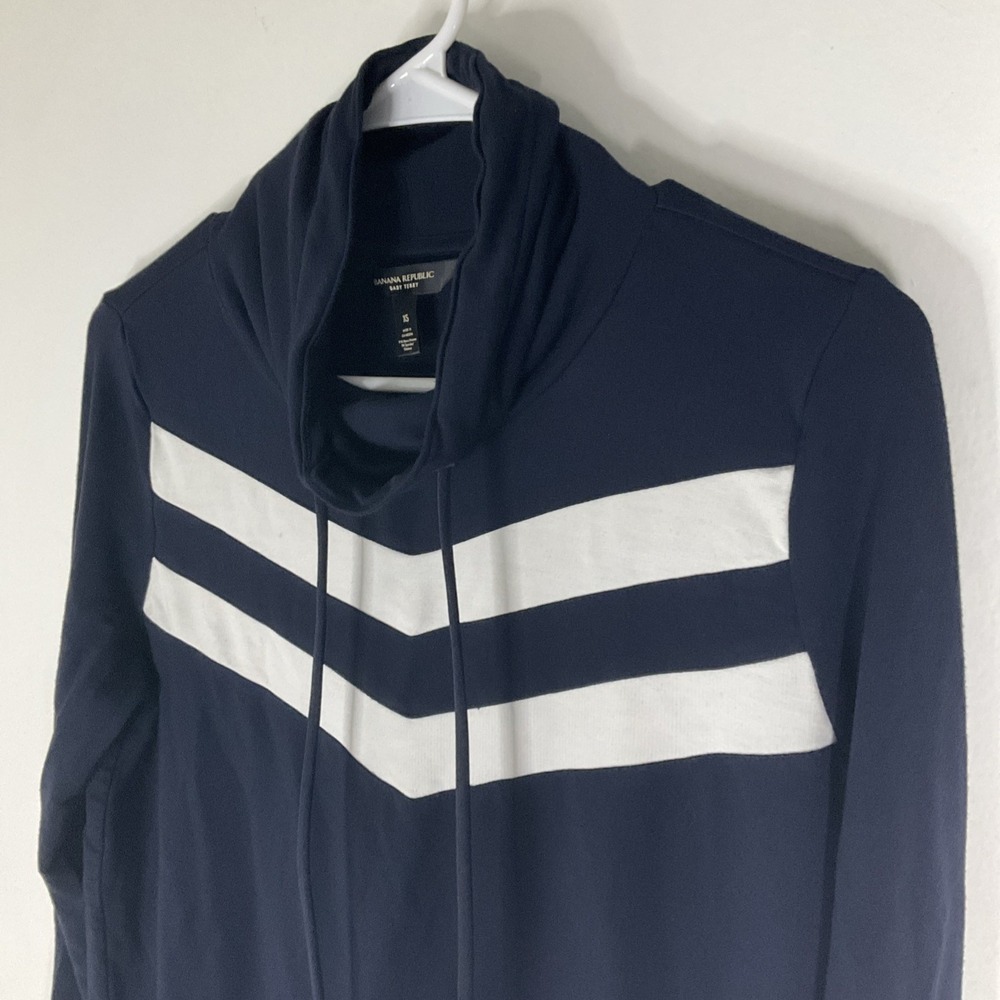 Banana Republic navy blue baby terry hoodie with white stripes Size XS